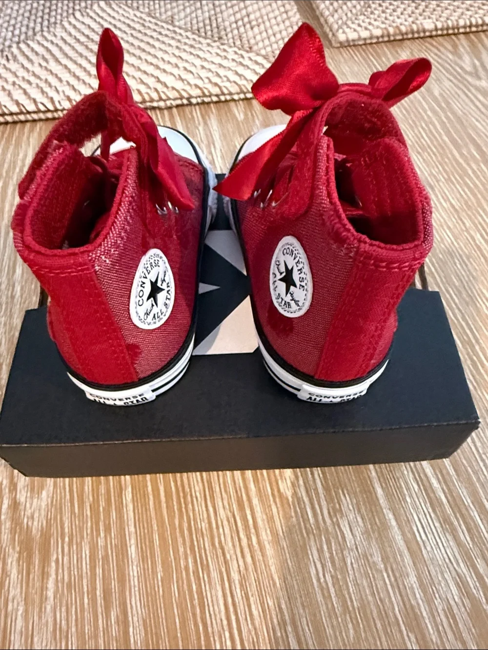Converse Kids Red High-Top Sneakers with Satin Bow Laces
